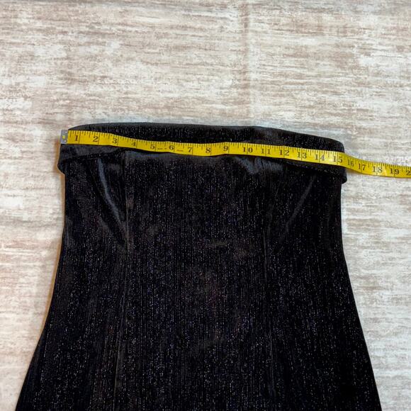 Urban Social Women Small Black Silver Metallic Velvet Strapless Midi Dress Retro - Picture 3 of 8